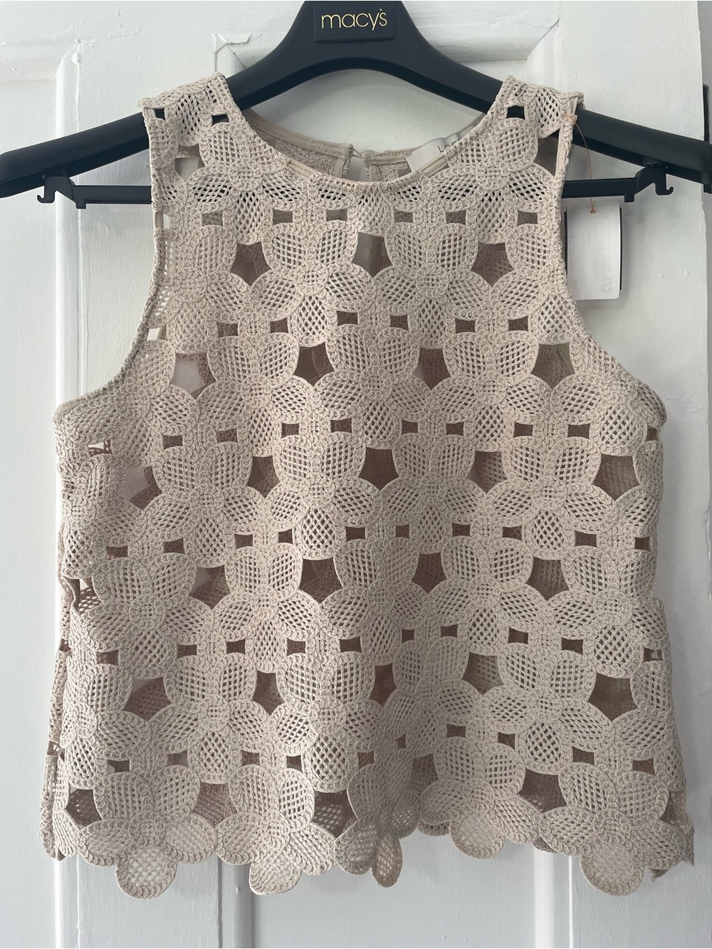 LOFT Womens Petite Beige Crochet Floral Sleeveless Camisole Tank Top resortwear